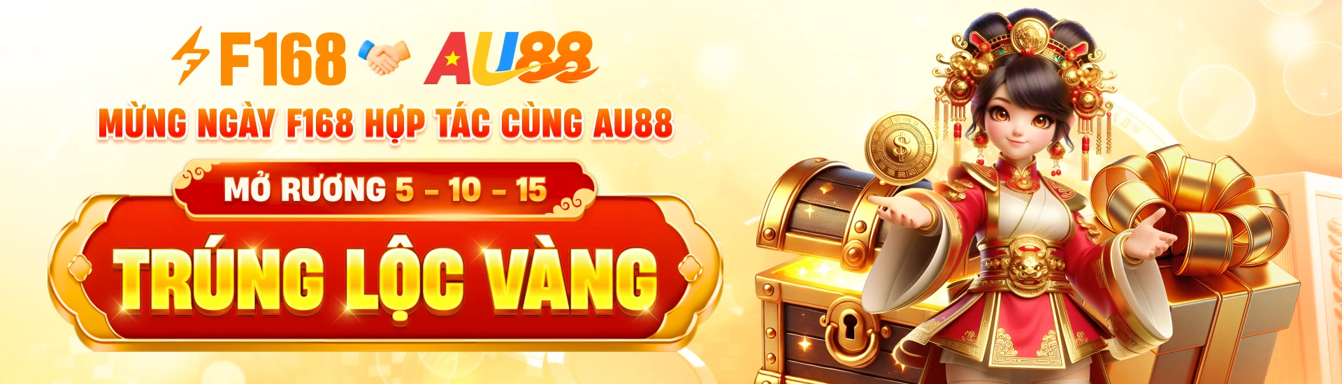 Banner F168 hợp tác cùng AU88 thưởng trúng lộc vàng